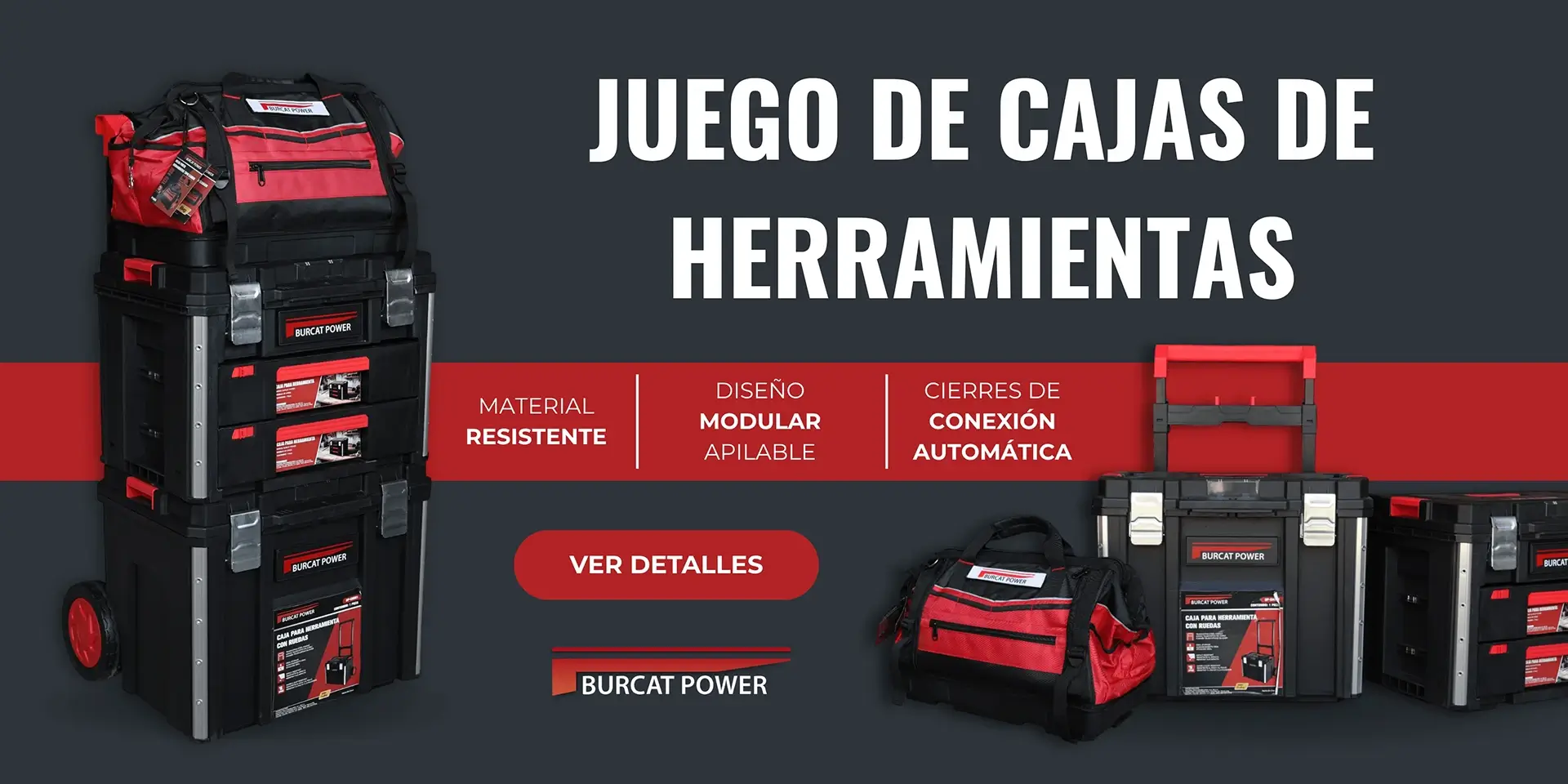Juego de cajas de herramientas Burcat Power: caja con ruedas, caja con cajones y bolsa cargo