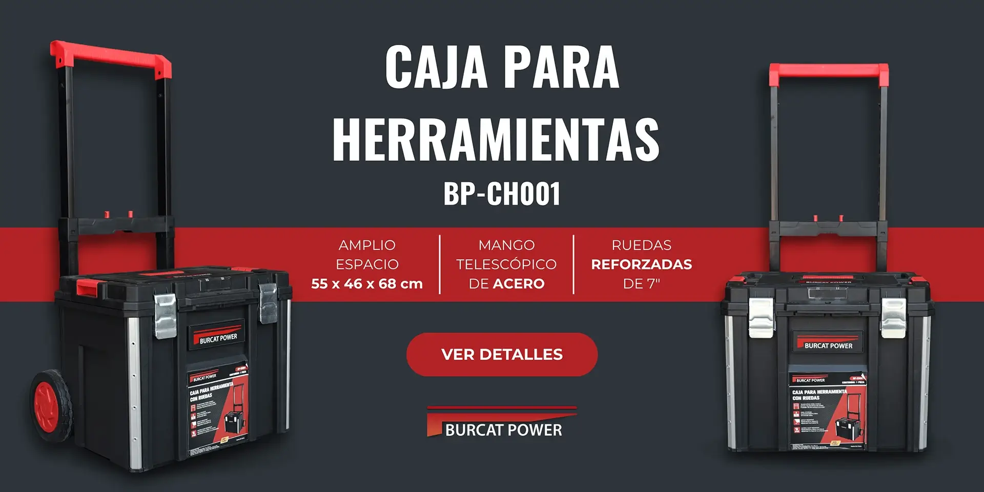 Caja para herramientas Burcat Power BP-CH001 con ruedas reforzadas y mango telescopico de acero