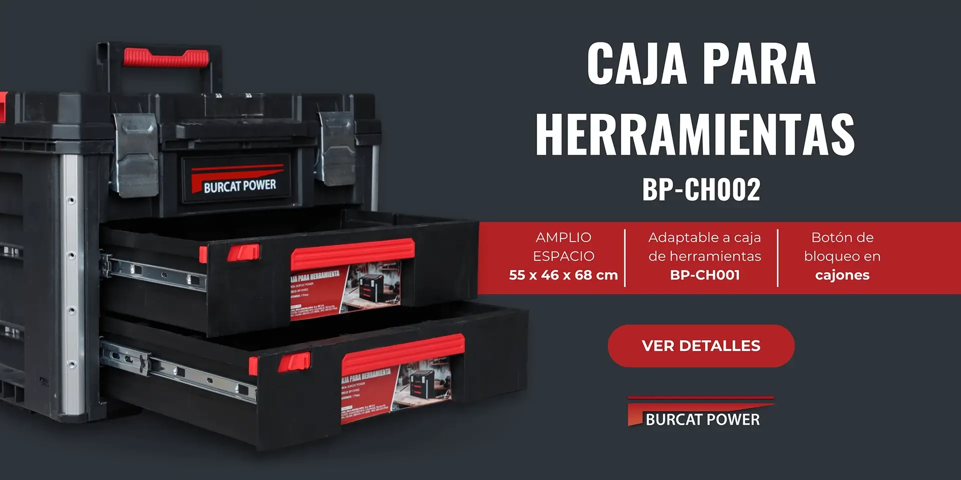 Caja para herramientas Burcat Power BP-CH002 con dos cajones y boton de bloqueo